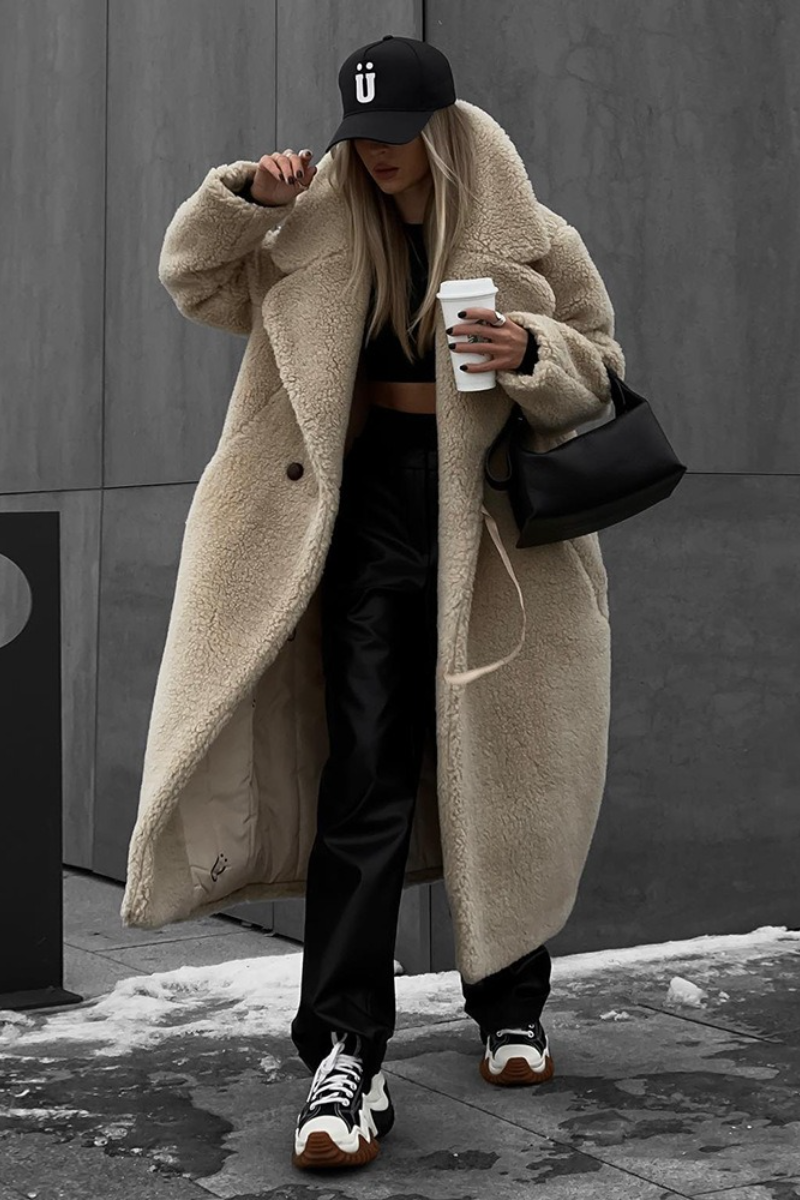 Extended Sherpa Fleece Warm Fuzzy Overcoat
