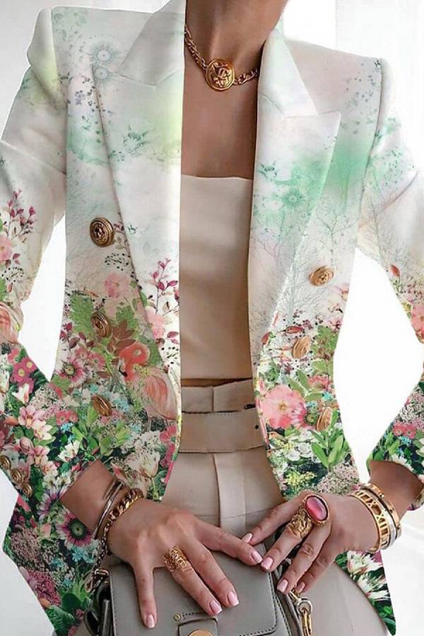 Art print double-breasted blazer