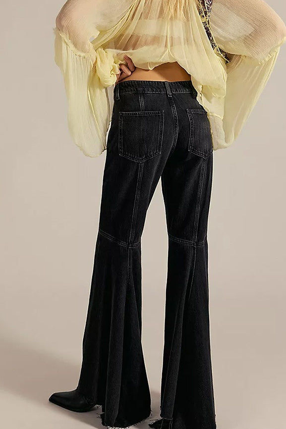 High Waist Patchwork Slim Flare Long Jeans