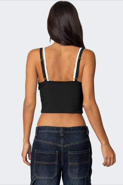 Faux Two Piece Bow Lace Sweet Crop Top
