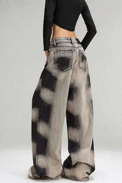 Vintage Grey Tie Dye Wide Leg Jeans