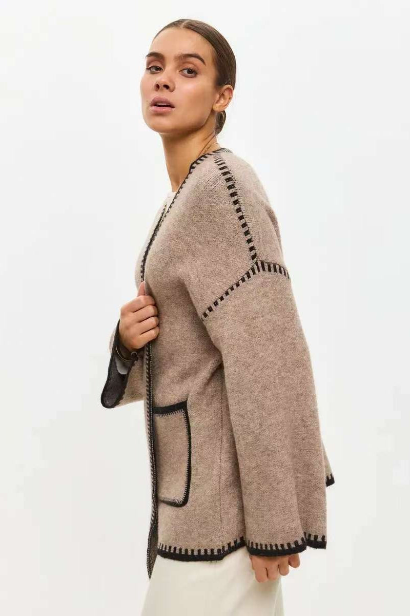 Tie Front Color Block Cardigan