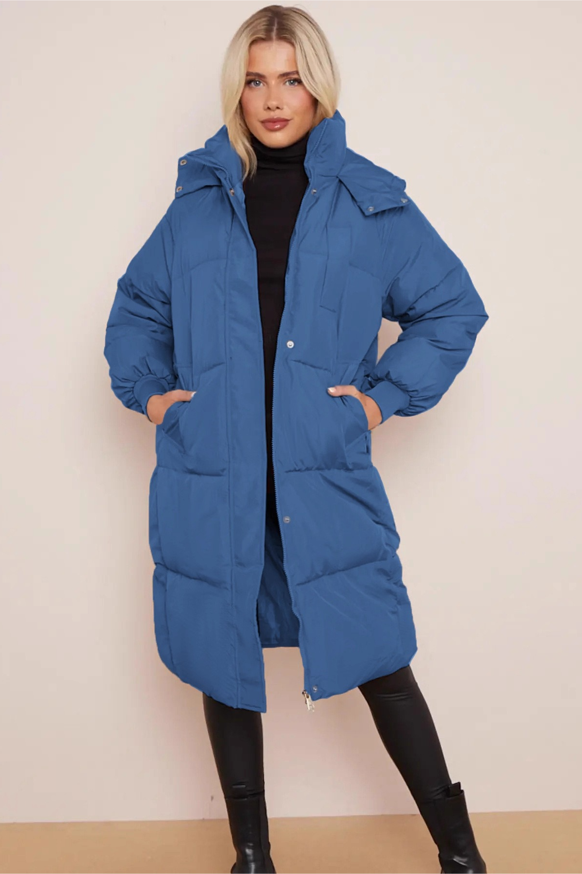 Thick Padded Hooded Mid-Length Winter Overcoat