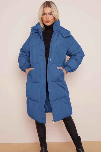 Thick Padded Hooded Mid-Length Winter Overcoat