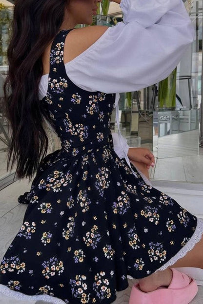 Two Piece Puff Sleeve Strapless Floral Dress