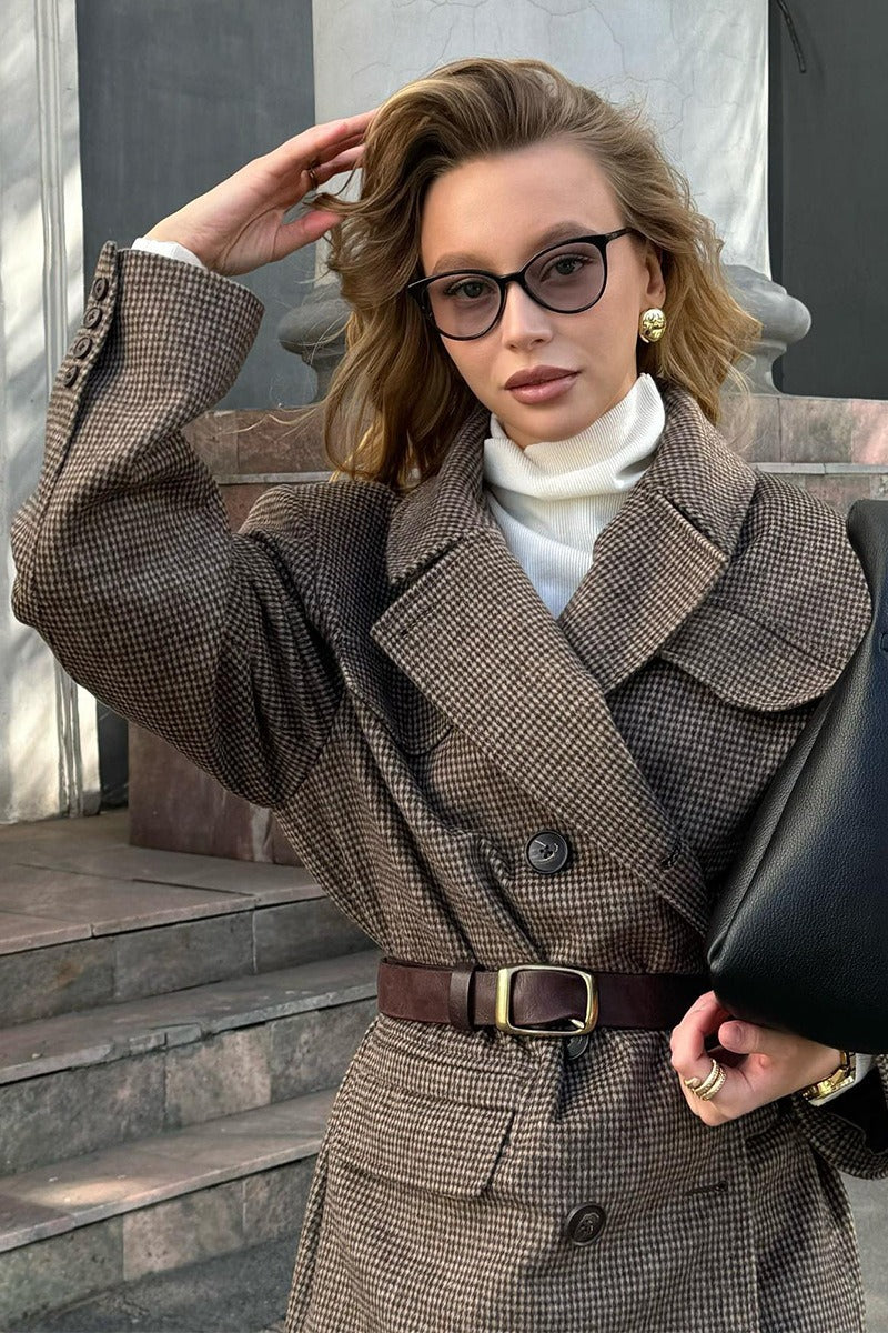 Structured Double Breasted Tweed Coat