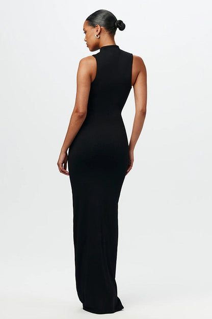 Chic Solid Crew Neck Sleeveless Tie Bodycon Dress