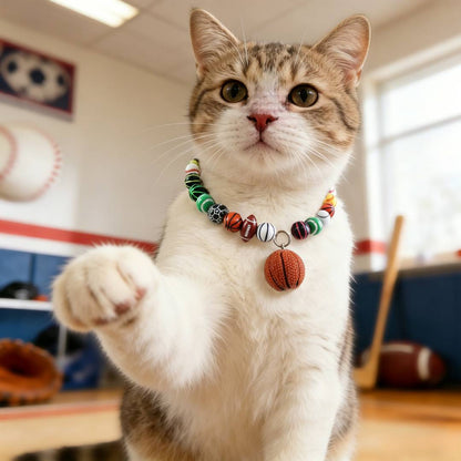Multi-Sport Ball Beaded Pet Necklace for Cats & Small Dogs