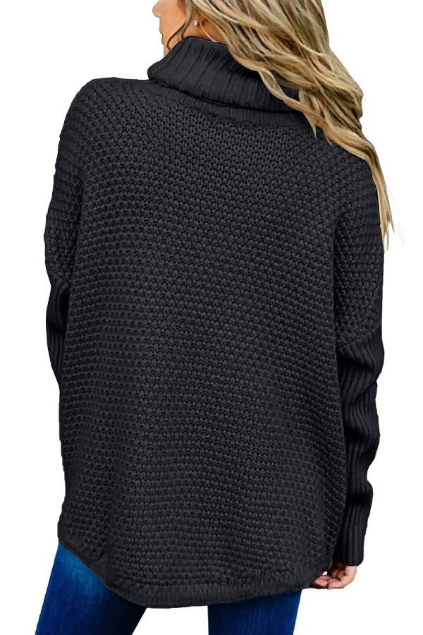 High-neck loose knit sweater