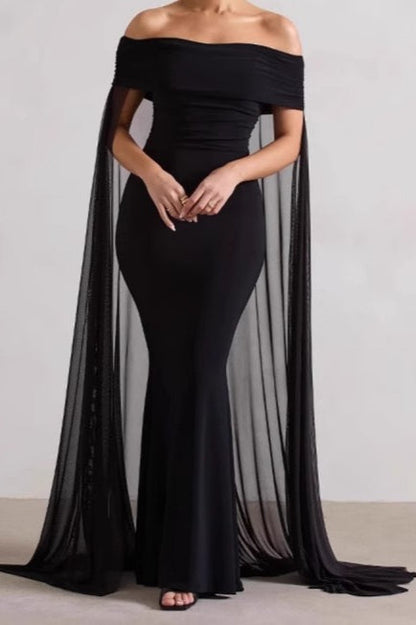 Strapless Cape Long Formal Dress