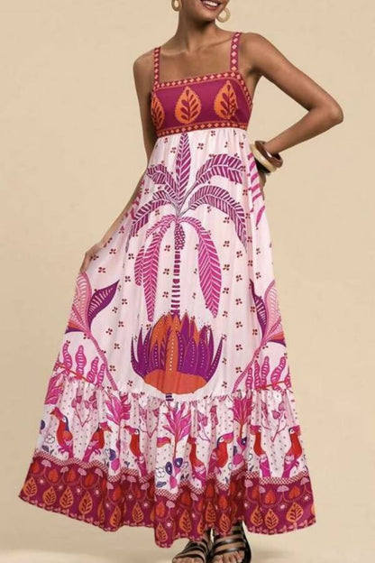 Tropical Print Square-Neck Cami Maxi Dress