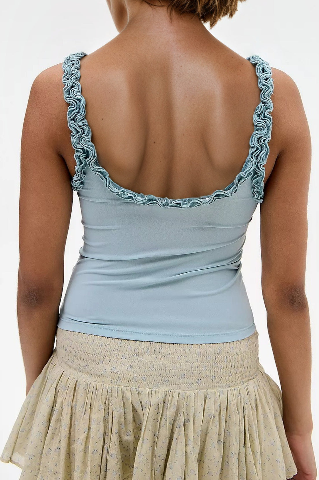 Polka Dot Ruffle Strap Ruched Cami