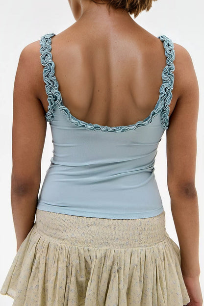 Polka Dot Ruffle Strap Ruched Cami