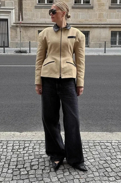 Waist Cinched Colorblock Jacket