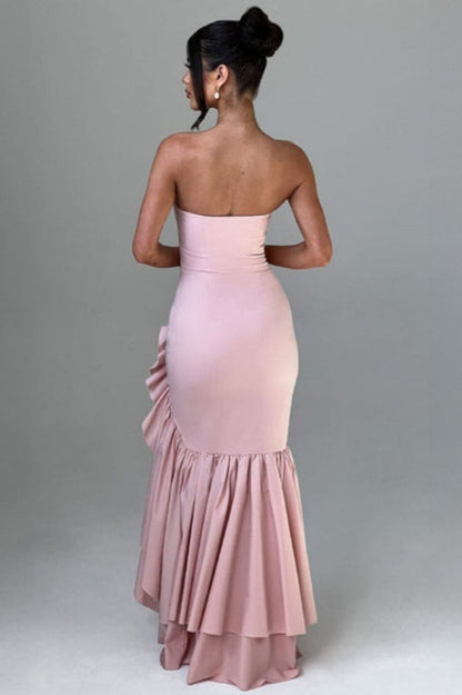 Off Shoulder Strapless Asymmetric Prom Dress