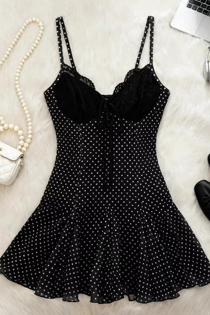 Leopard Lace Panel Spaghetti Strap Mini Dress