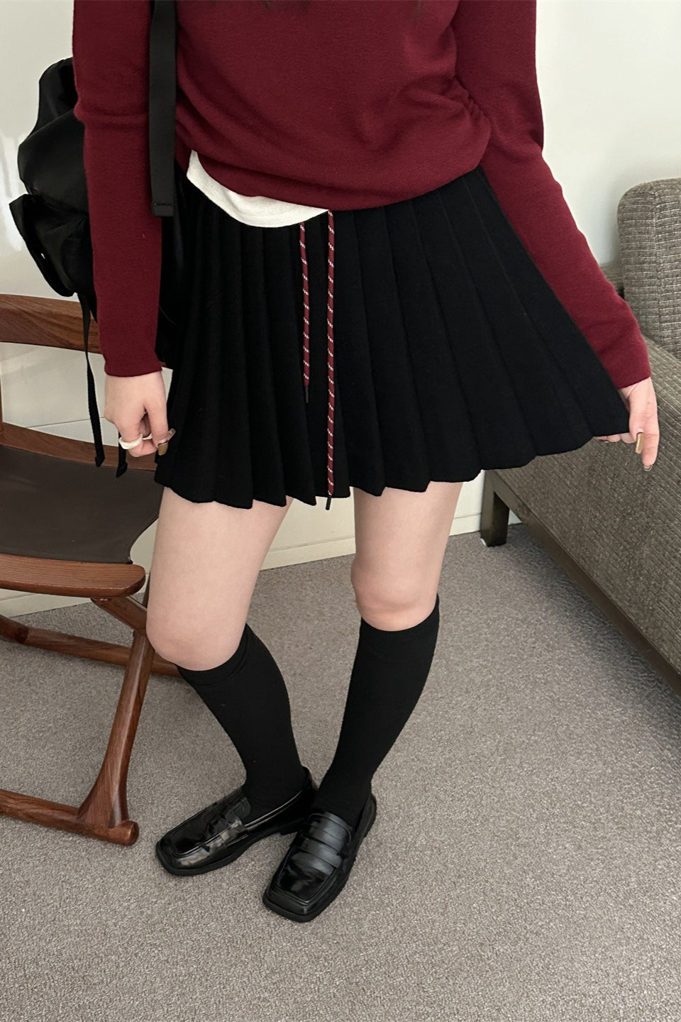 Pleated Knit Mini Skirt