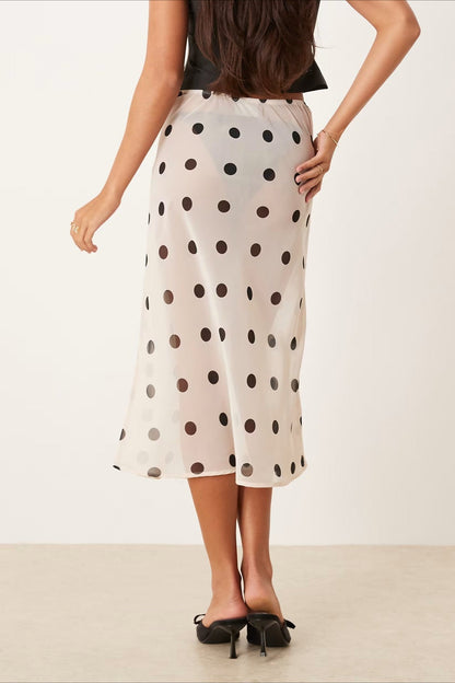 Sheer lka Dot High Waist A Line Midi Skirt