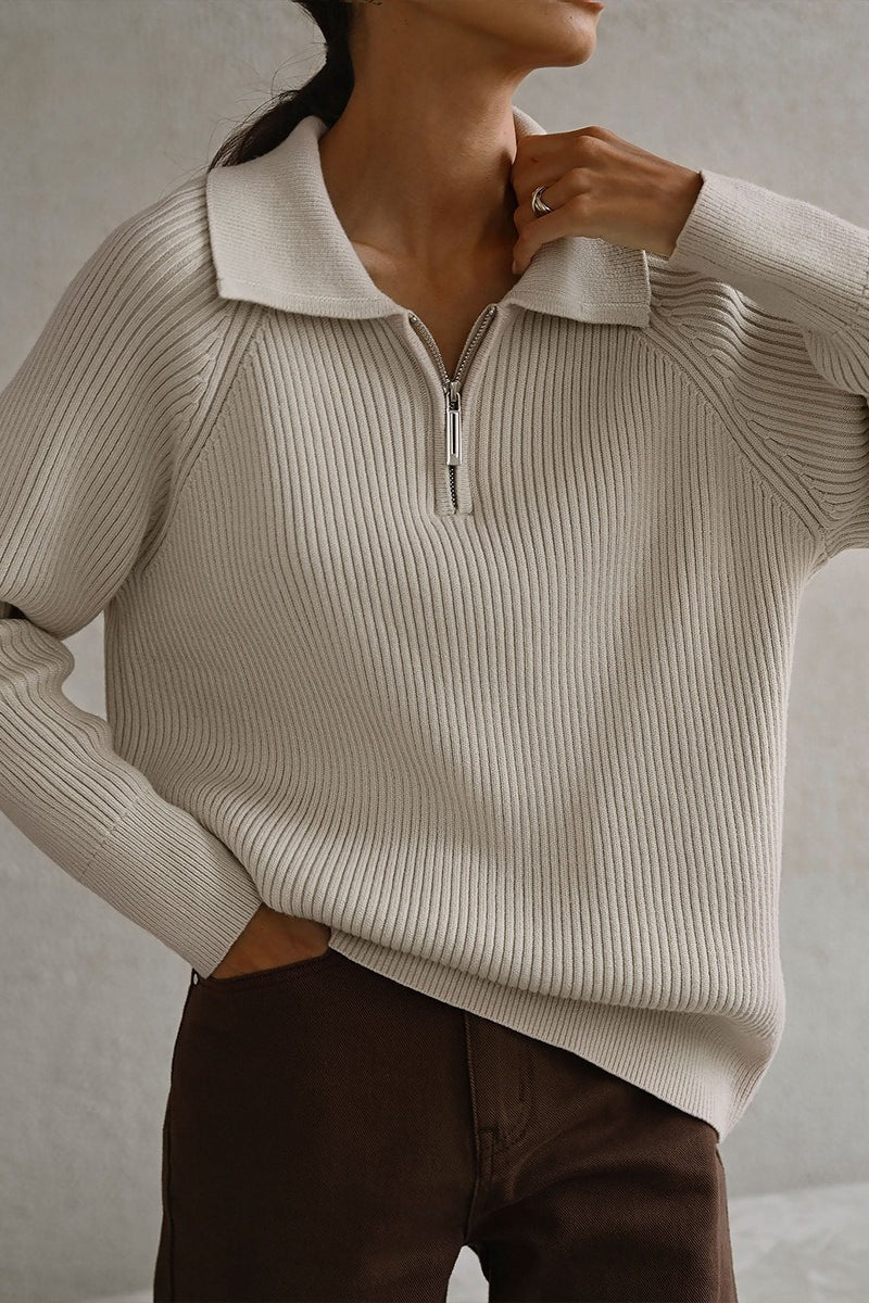 Polo Collar Knit Pullover Sweater
