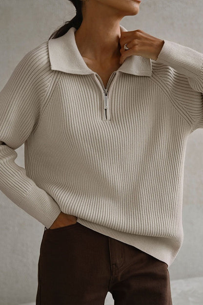 Polo Collar Knit Pullover Sweater