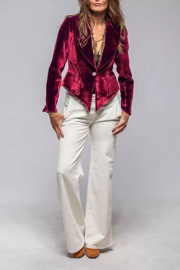 Velvet irregular hem single-button suit jacket