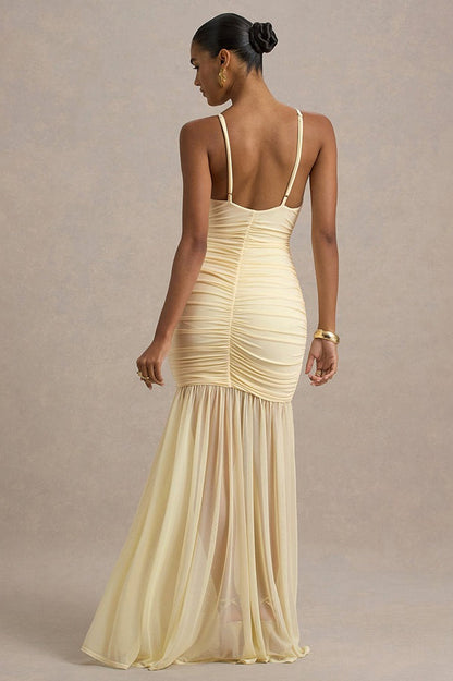 Sheer Plunge Ruffle Slip Dress