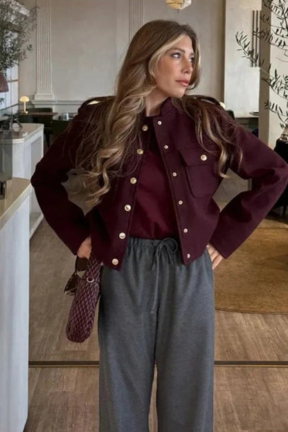 Retro Double Breasted Cropped Stand Collar Coat