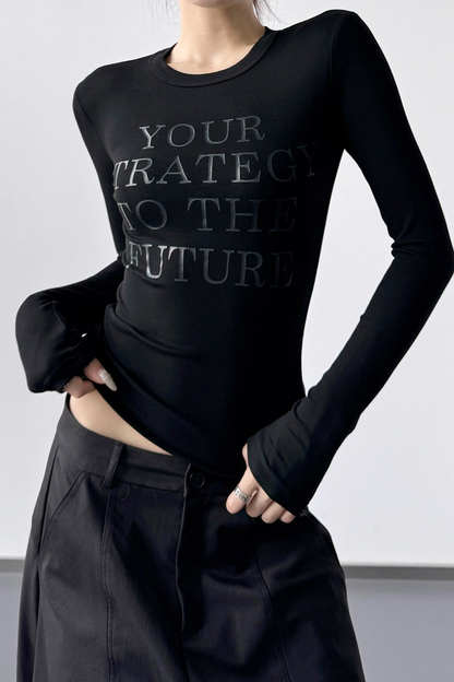 Letter Print Slim Short Long Sleeve Crop Top