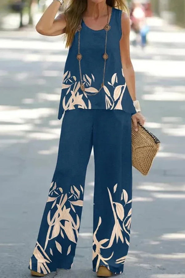 Casual Summer Sleeveless T-Shirt Trousers Two-Piece Set