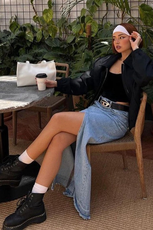 Retro Button Front Denim Bodycon Skirt