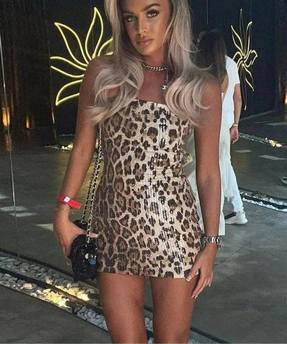 Sequin Shimmer Spaghetti Strap Square Neck Bodycon Mini Dress