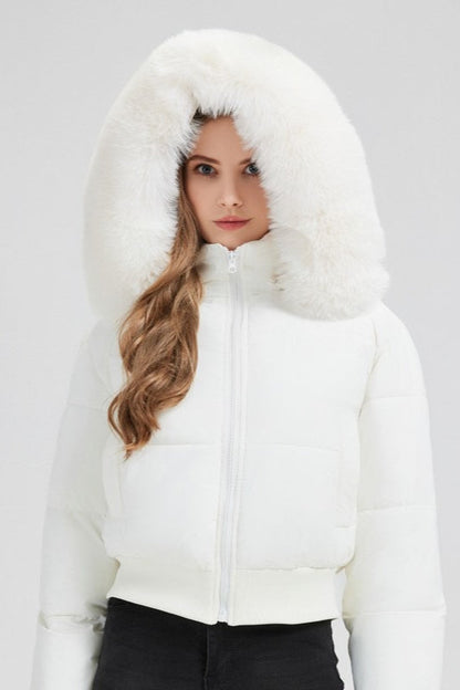 Quilted Cropped Faux Fur Collar Coat