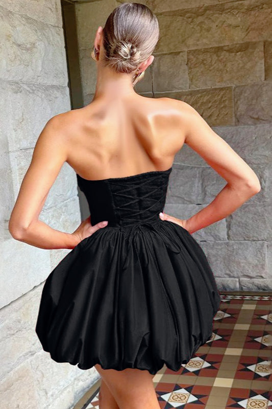 Strapless Tie Halter Puff Birthday Dress