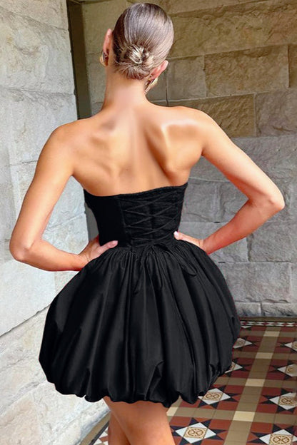 Strapless Tie Halter Puff Birthday Dress