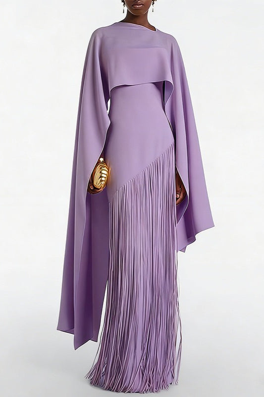 Fringe Hem Slim Fit Shawl Design Boho Dress