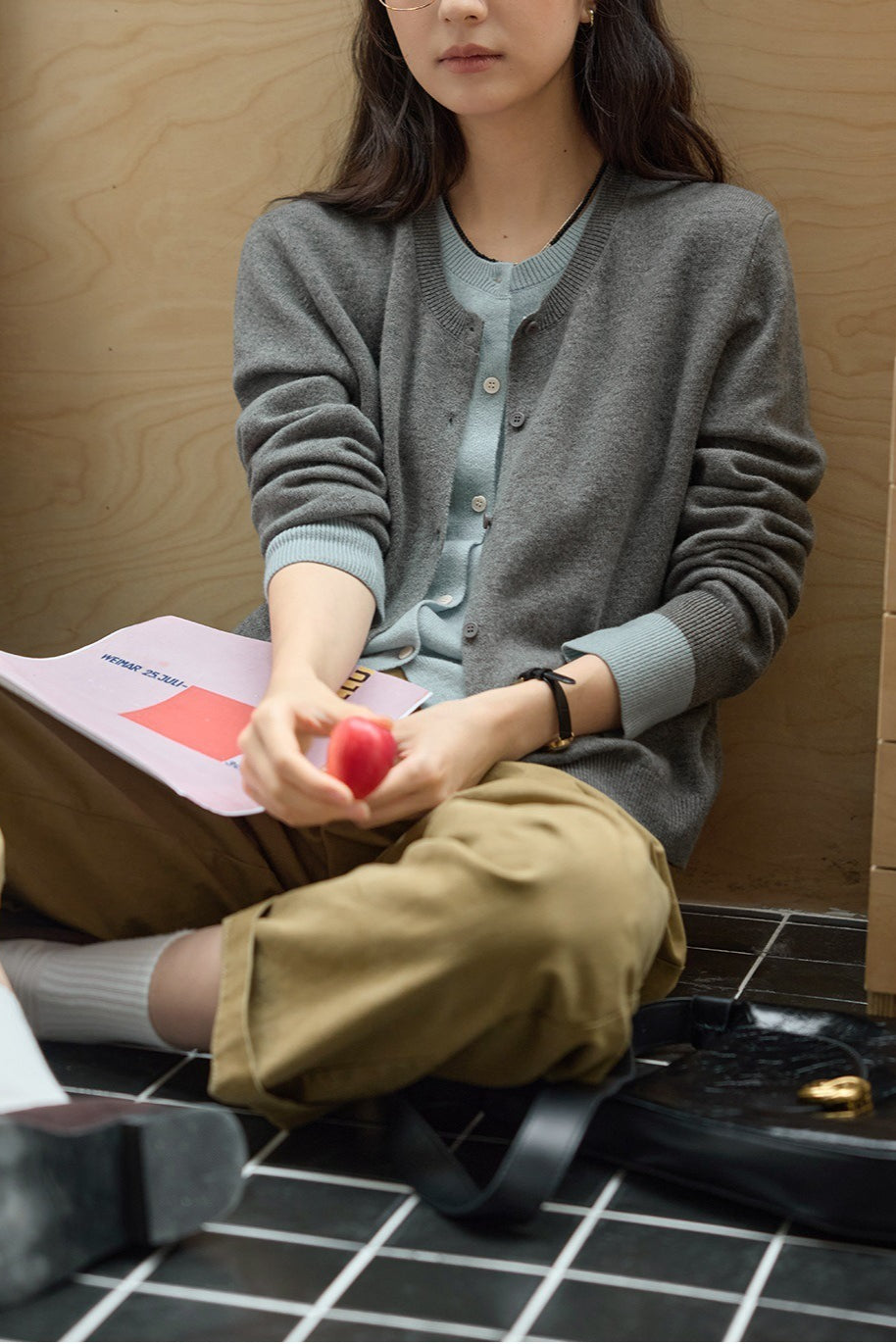 Wool Color Block Layered Cardigan