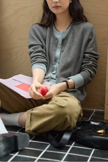 Wool Color Block Layered Cardigan