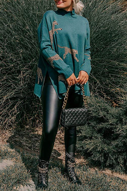 COZY AND KIND LEOPARD SLIT RELAXED SWEATSHIRT