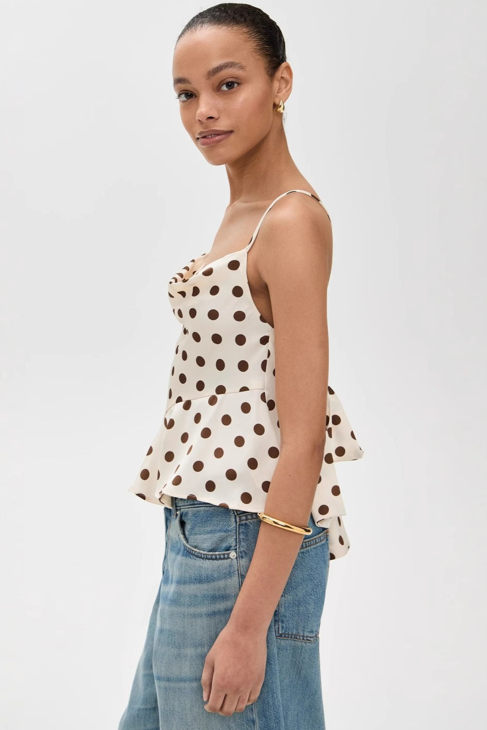 Polka Dot Ruffle Strap Cami Top