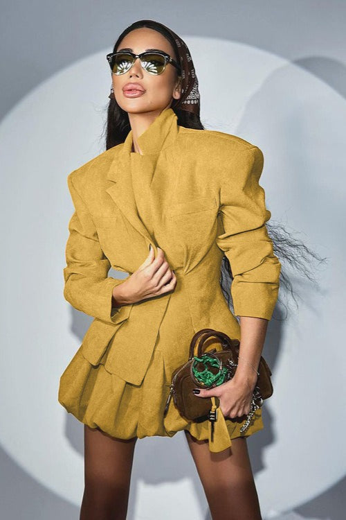 Structured Notch Lapel Fitted Two Piece Blazer Skirt Set