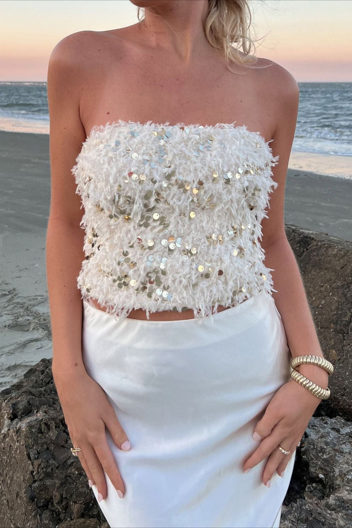 Sequin Fringe Bustier Tube Top