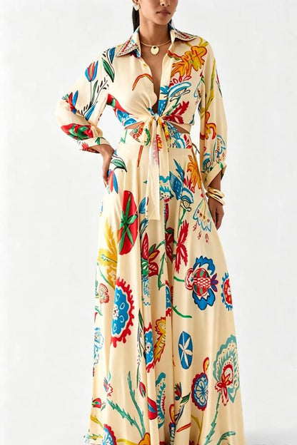 Sanganer Artistic Floral Print Tie-up Crop Blouse and High High Flare Maxi Skirt Set