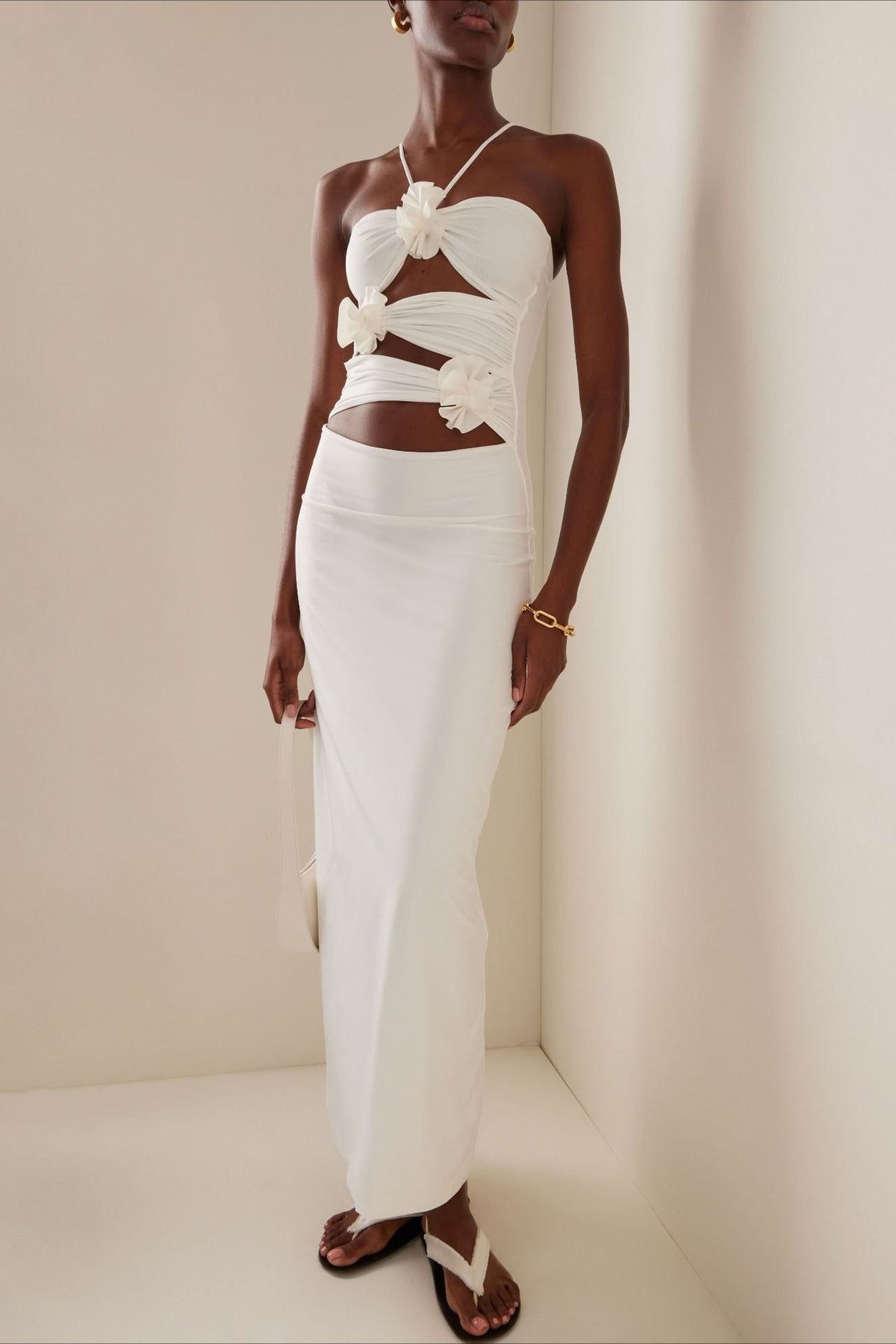 3D Floral Ruched Halter Bodycon Dress