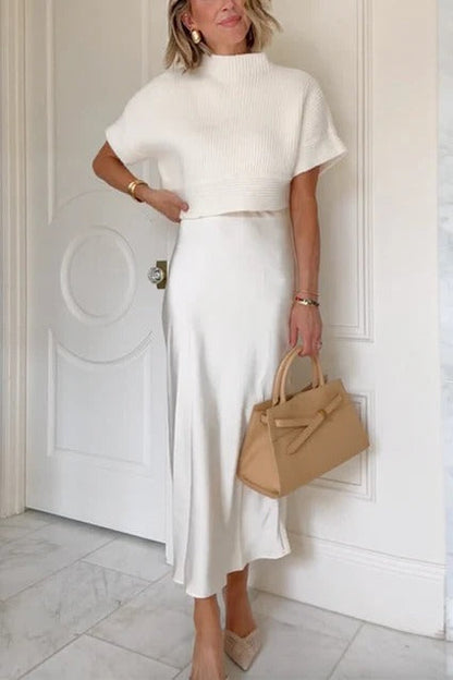 High Rise Solid Satin Midi Skirt