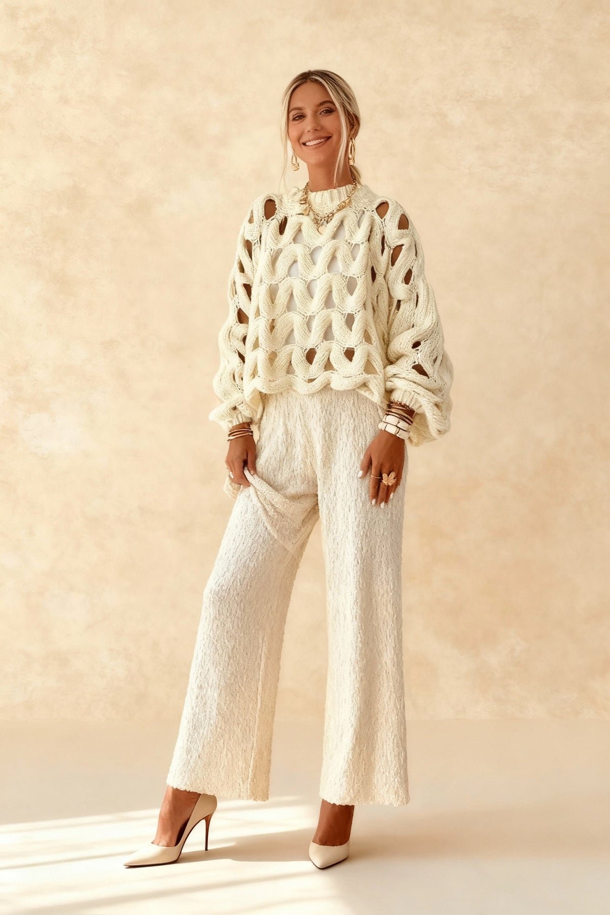Crochet Knit Hollow Out Pullover Sweater