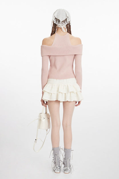 Chic Bateau Neck Cropped Knit Top