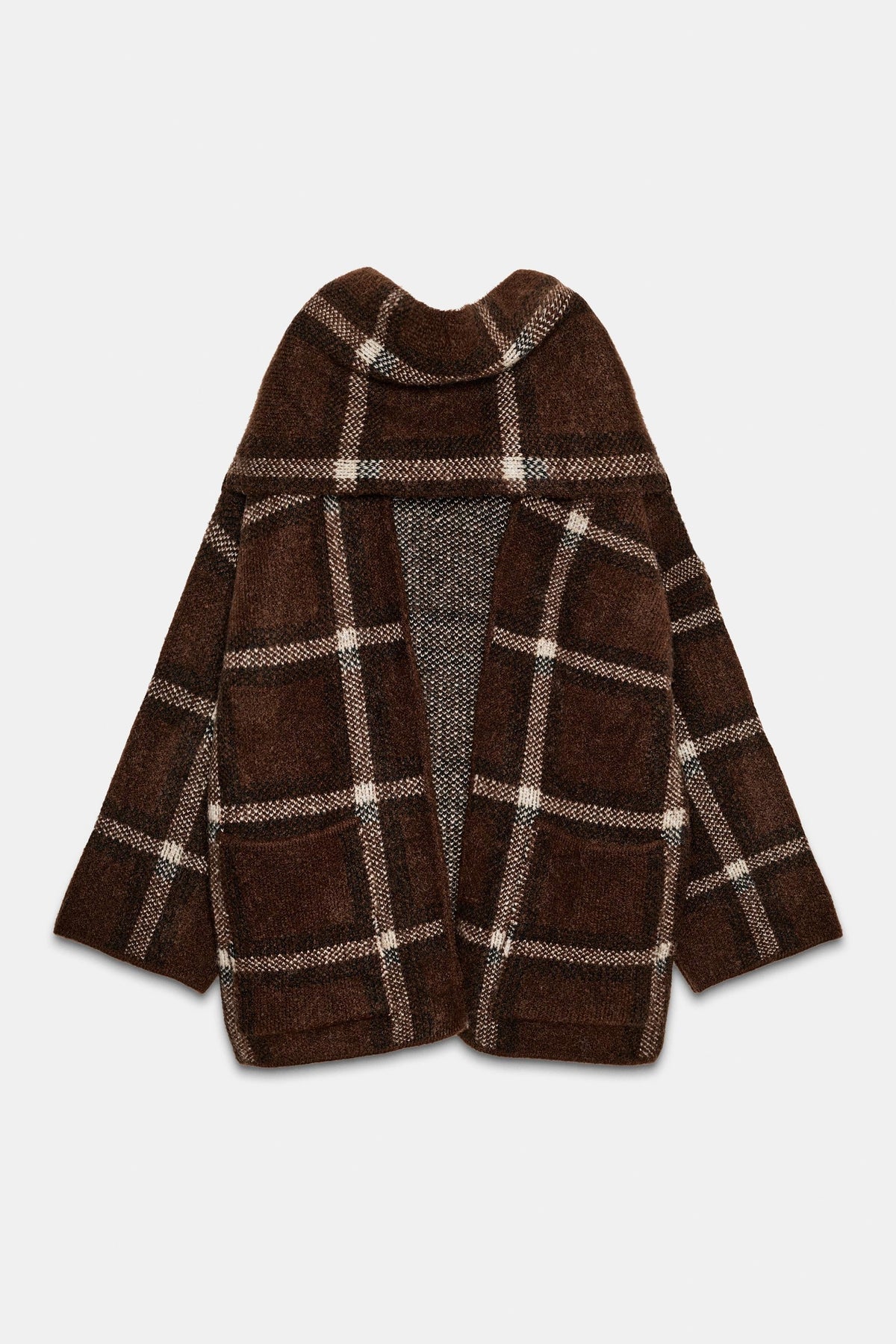 SHORT CHECK KNIT COAT WITH SCARF DETAIL