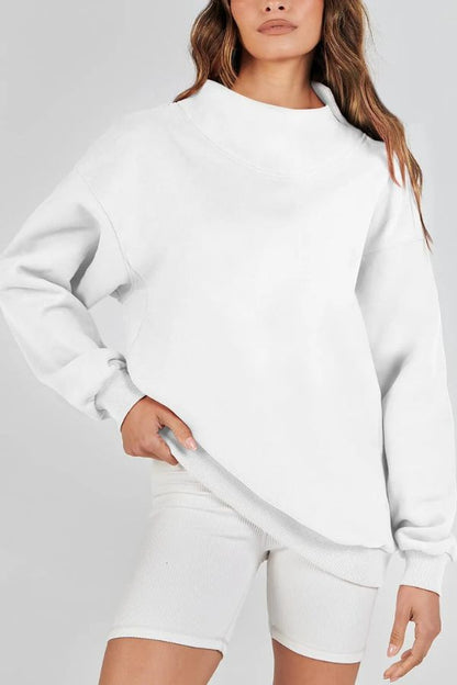 Women's Slit Mock Neck Oversized Sweatshirt