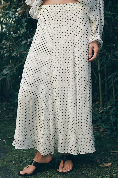 Seraphina Draped Bias-Cut Polka Dot Skirt