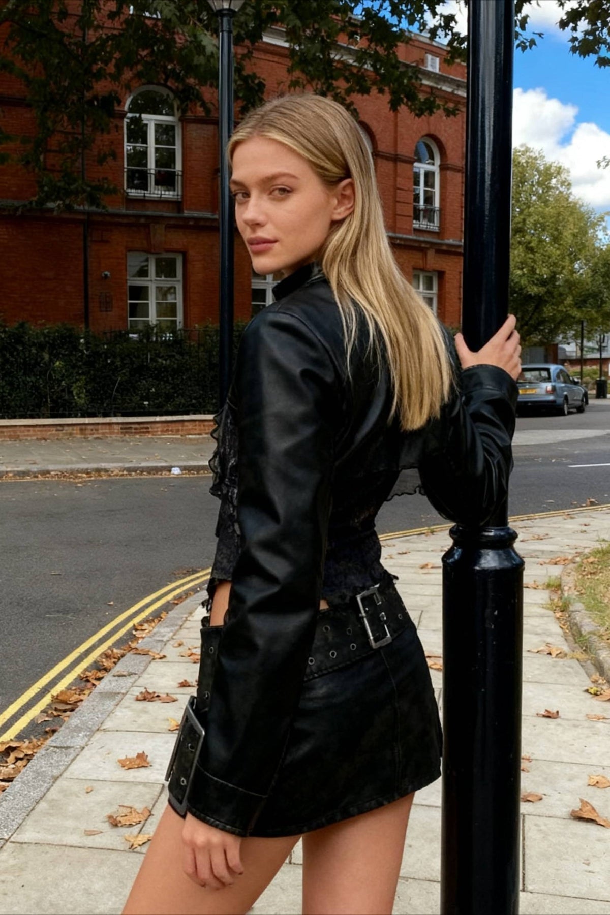 Grunge Cross Belt Faux Leather Mini Skirt